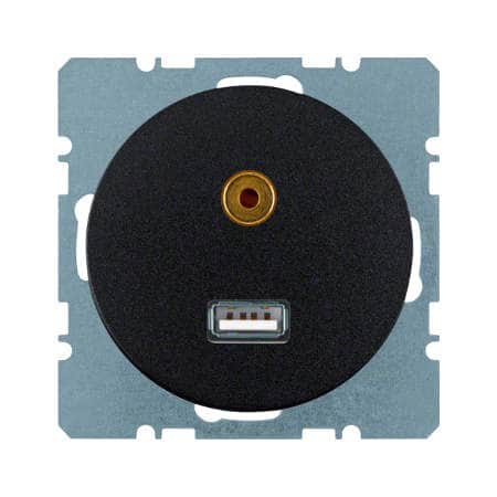 Розетка USB/3,5 мм Audio, R.1/R.3, черный, глянцевый | Berker | арт. 3315392045