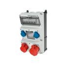 Комбинация розеток AMAXX 2хSCHUKO16А 1хСЕЕ16А5п 1хСЕЕ32А5п с защитой 225х390х221мм черная/серая IP44 | арт. 930013 | Mennekes  