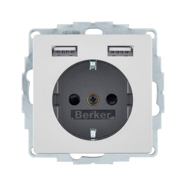 Розетка SCHUKO и 2 USB-розетки для подзарядки, Q.x, цвет: алюминиевый | Berker | арт. 48036084