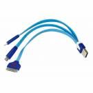 USB кабель 3 в 1 светящиеся разъемы для iPhone 5/4/microUSB шнур 0.15 м синий | арт. 18-4255 |   