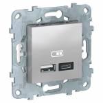 UNICA NEW РОЗЕТКА USB, 2-местная, тип А+С, 5 В / 2400 мА, АЛЮМИНИЙ | арт. NU501830 | Schneider Electric  