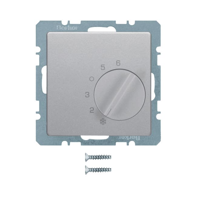 Регулятор температуры помещения, переключающий контакт, с накладкой, BERKER Q.1/Q.3/Q.7, алюминиевый | Berker | арт. 20266084