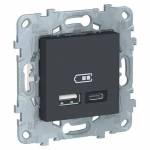 UNICA NEW РОЗЕТКА USB, 2-местная, тип А+С, 5 В / 2400 мА, АНТРАЦИТ | арт. NU501854 | Schneider Electric  