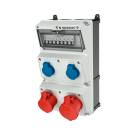 Комбинация розеток AMAXX 2хSCHUKO16А 1хСЕЕ16А5п 1хСЕЕ32А5п с защитой 225х390х221мм черная/серая IP44 | арт. 930010 | Mennekes  