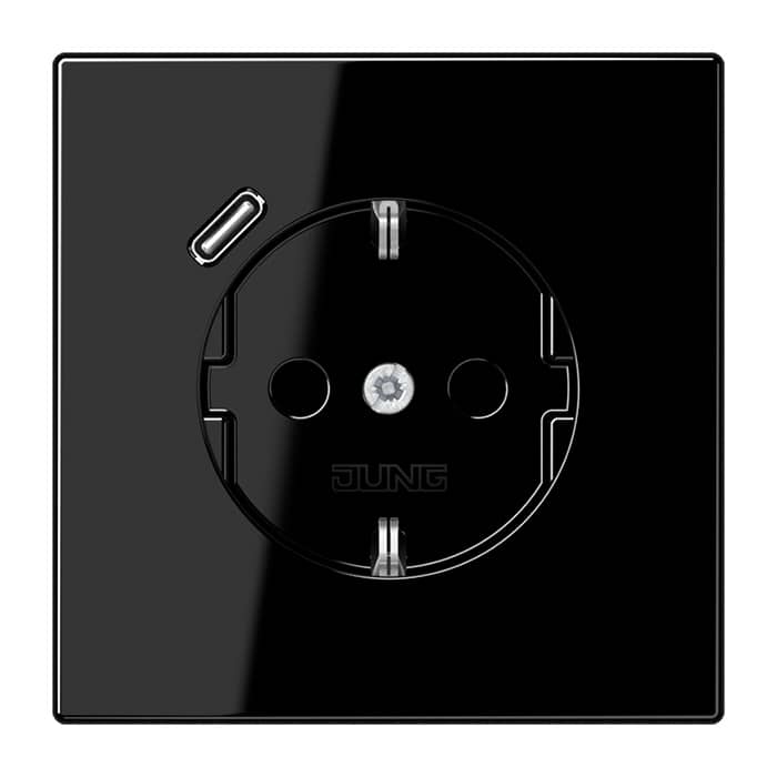 Розетка SCHUKO® с USB-зарядным устройством, тип С; термопласт; черный | JUNG | арт. LS1520-18CSW