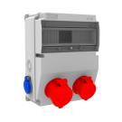 Щиток для 12 модулей, розетки CEE: 1x5/32A, 1x5/16A,. розетки Schuko 2x1/16A по бокам, IP44 | арт. BD6-2134-1182 | Bemis  