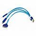 USB кабель 3 в 1 светящиеся разъемы для iPhone 5/4/microUSB шнур 0.15 м синий